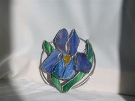 8 In Silver Ring Three Deminsional Blue Purple Iris