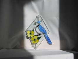 Blue Jay And 2 Yellow Flowers Sm Window